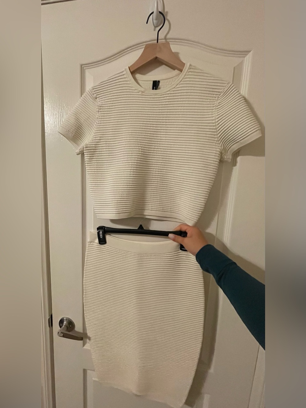 Marciano Cream Ribbed Two-Piece Midi Dress Set